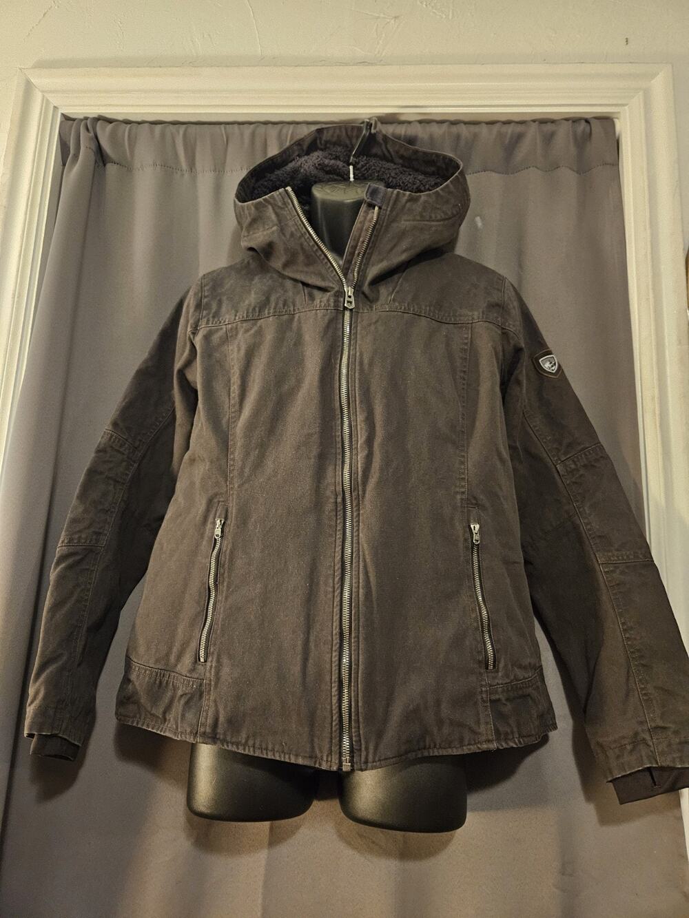 KÜHL Women's Frost Hoody Fleece-Lined Canvas Jacket - Charcoal Gray - Size Large